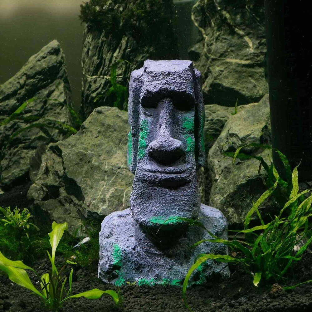 Ancient Easter Island Stone Head Aquarium Ornament, Fish Tank Decoration Accessories Suitable for salt water and fresh water