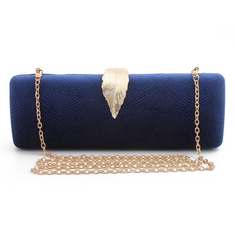 Leaf Clasp Women Clutches Velvet Evening Bags Ladies Gala Dinner Clutch Chain Shoulder Handbags and Purses: Blue