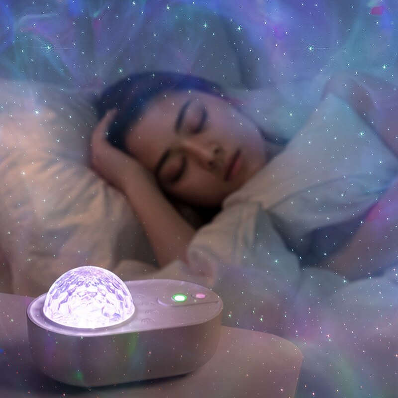 Lámpara de proyector de cielo estrellado para dormitorio de niños, luz LED de noche romántica con música creativa, nave espacial