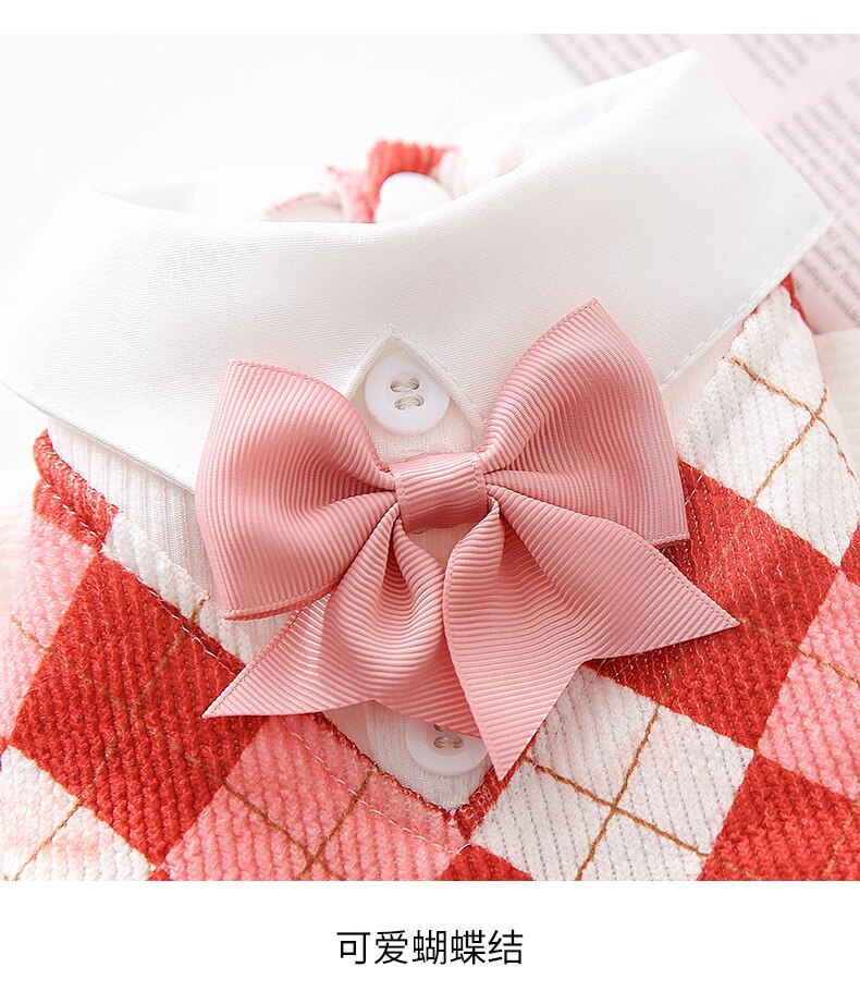 Vêtements de printemps et d&#39;été pour chat, vêtements fins de Style collégien pour Couple, vêtements pour petits chiens et chats, avec nœud à grille, pour chiot et fille