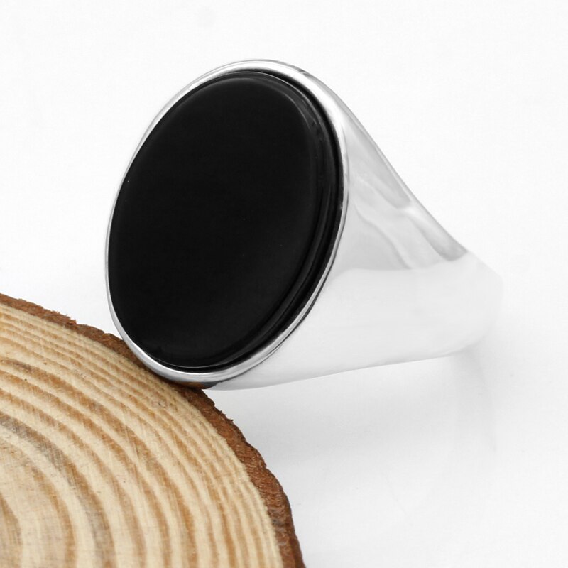 925 Sterling Silver Anello di Uomini con il Nero Onice Naturale Anello di Pietra Thai Argento di Disegno Semplice per L'uomo Le Donne Dei Monili Turco