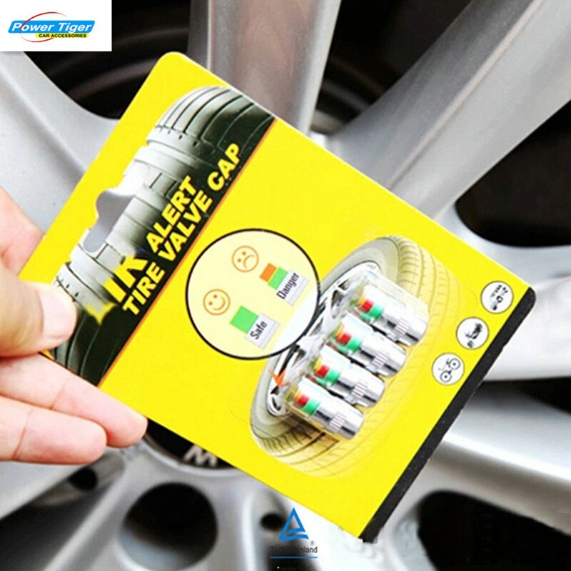 4 stks/set Universele 2.0Bar Auto Ventieldopjes Kleurrijke Wiel Caps Stofdicht Rustproof Caps Voor Auto Auto Bandenspanning Waarschuwing