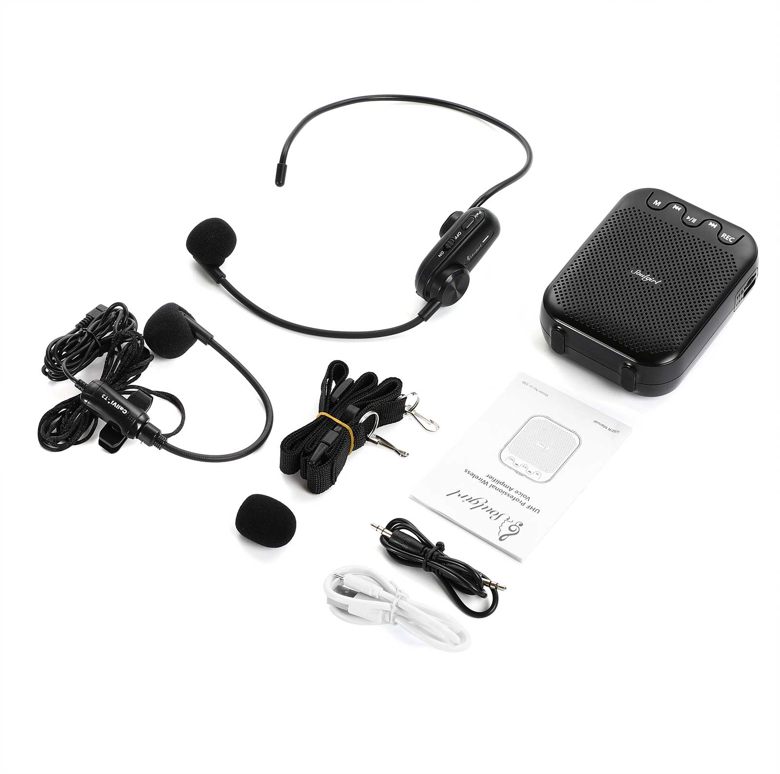 Voice Amplifier with UHF Wireless Microphone Headset, 20W 2600mAh Portable Rechargeable Speaker for Multiple Locations such as C