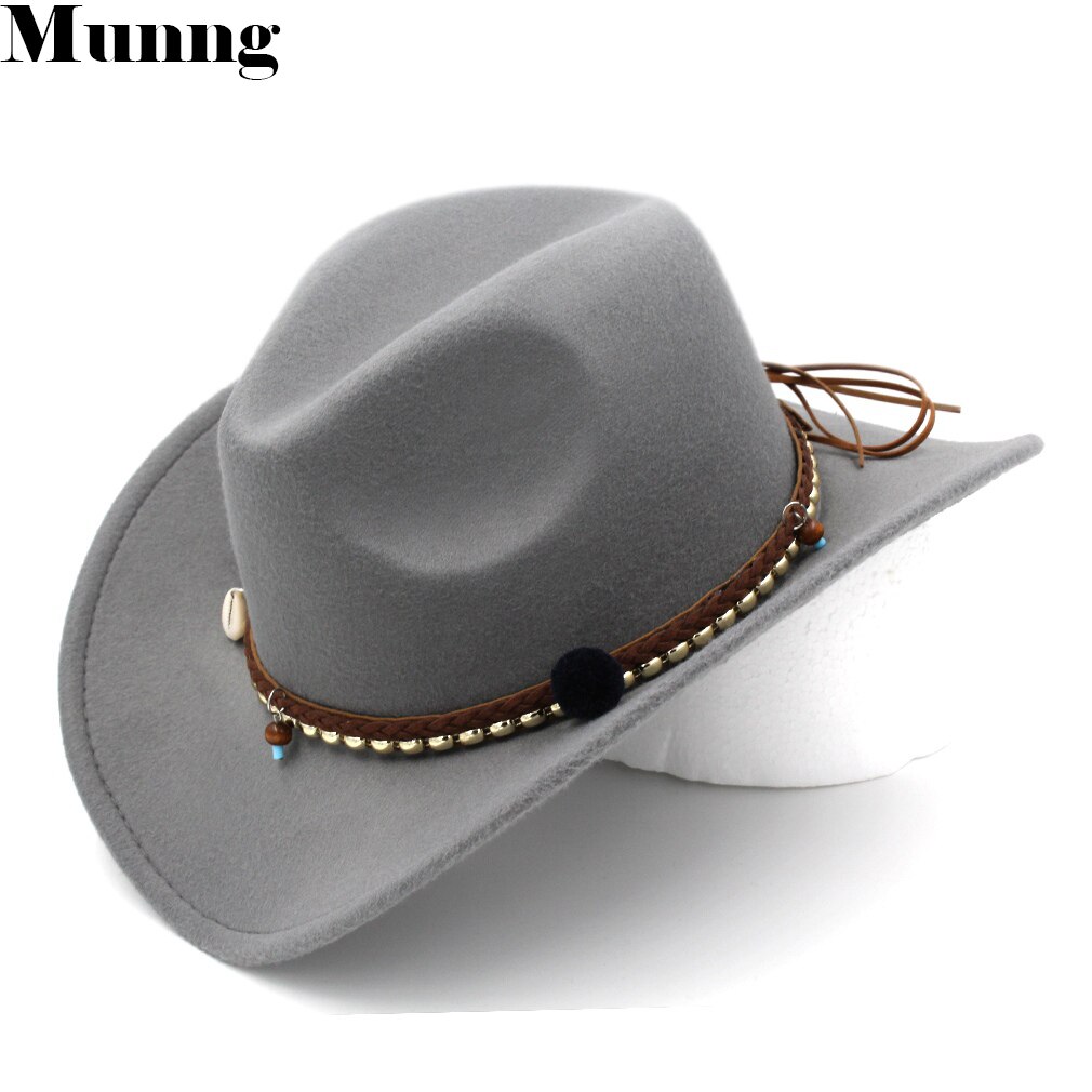 Munng Men Women Wild Western Wool Blend Cowboy Hat Wide Brim Cap Jazz Costume BDBB