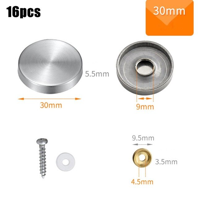 16Pcs Stainless Steel Decorative Mirror Screw Cap Nails Screw Covers Fasteners & Hooks Furniture Hardware 22/25/30mm: 30mm