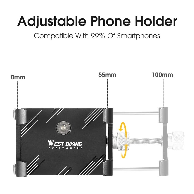 Soporte de teléfono para ciclismo WEST BIKING, soporte ligero de aleación de aluminio para manillar de bicicleta, soporte para teléfono, accesorios para bicicleta de montaña y carretera
