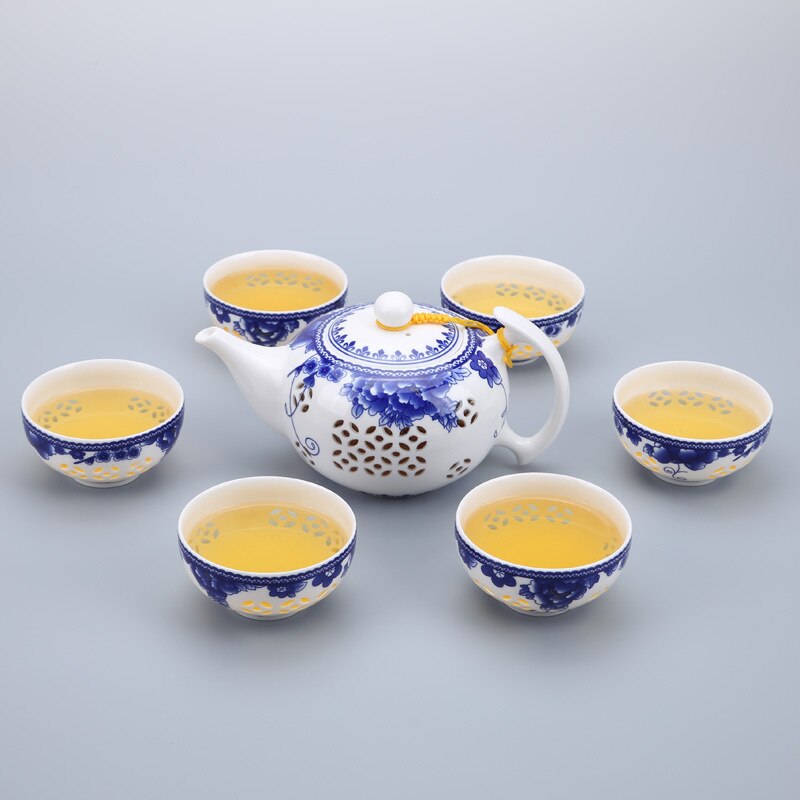 7PCS/set Blue-and-white Exquisite Ceramic Teapot Cup Kettles Tea Cup Porcelain for Puer Chinese Kung Fu Tea Set Drinkware