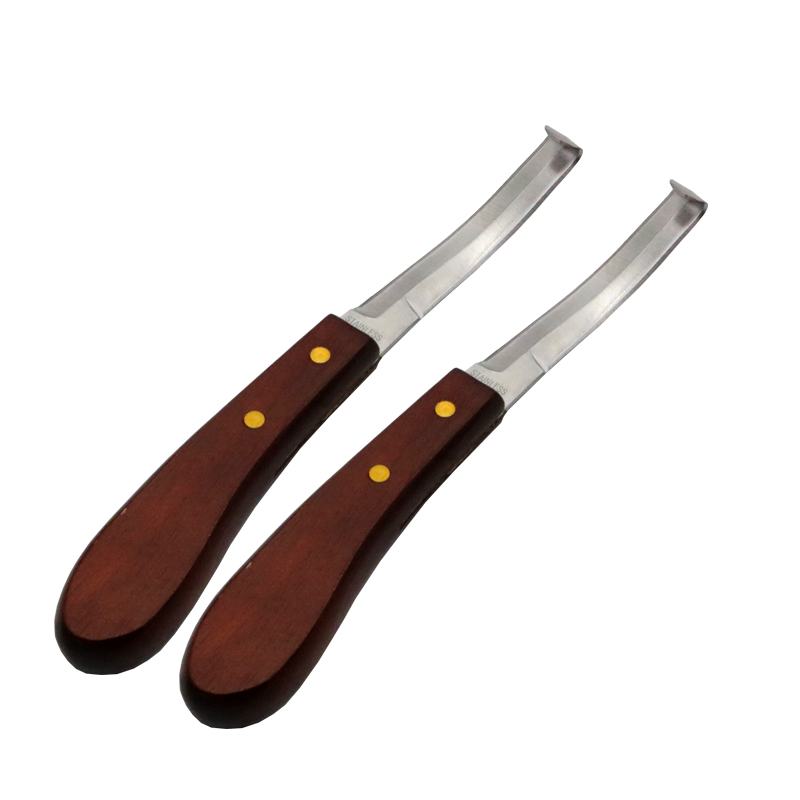 Couteau à sabot à boucle pour cheval, lame de tondeuse, mouton, bétail, cisailles à double tranchant, coupe-manche en bois, acier inoxydable, 2 pièces: WHITE