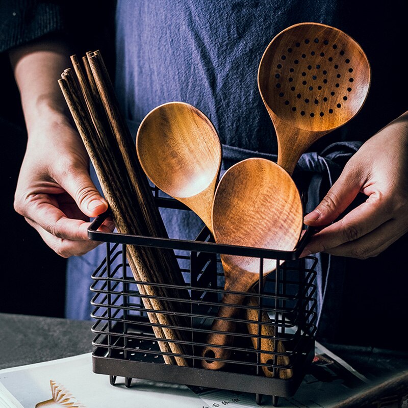 Teak Wood Kitchen Spoon Rice Paddle Scoop Strainer Spoon Wooden Salad Mixing Serving Spoon Kitchen Wooden Utensils for Cooking