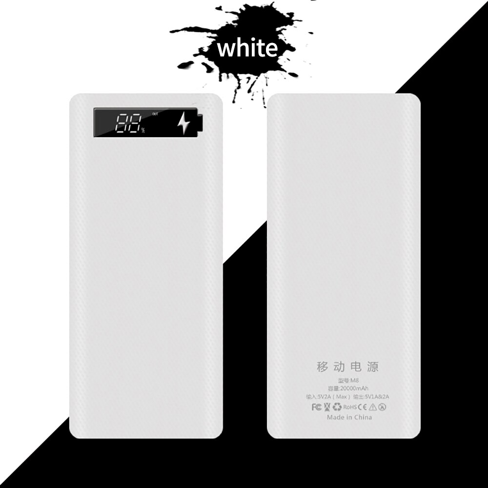 Meverus 5V Dual USB 8*18650 Power Bank Type C USB Battery Box Mobile Phone Charger DIY Shell Case For IPhone X Samsung S10 Plus: White digital