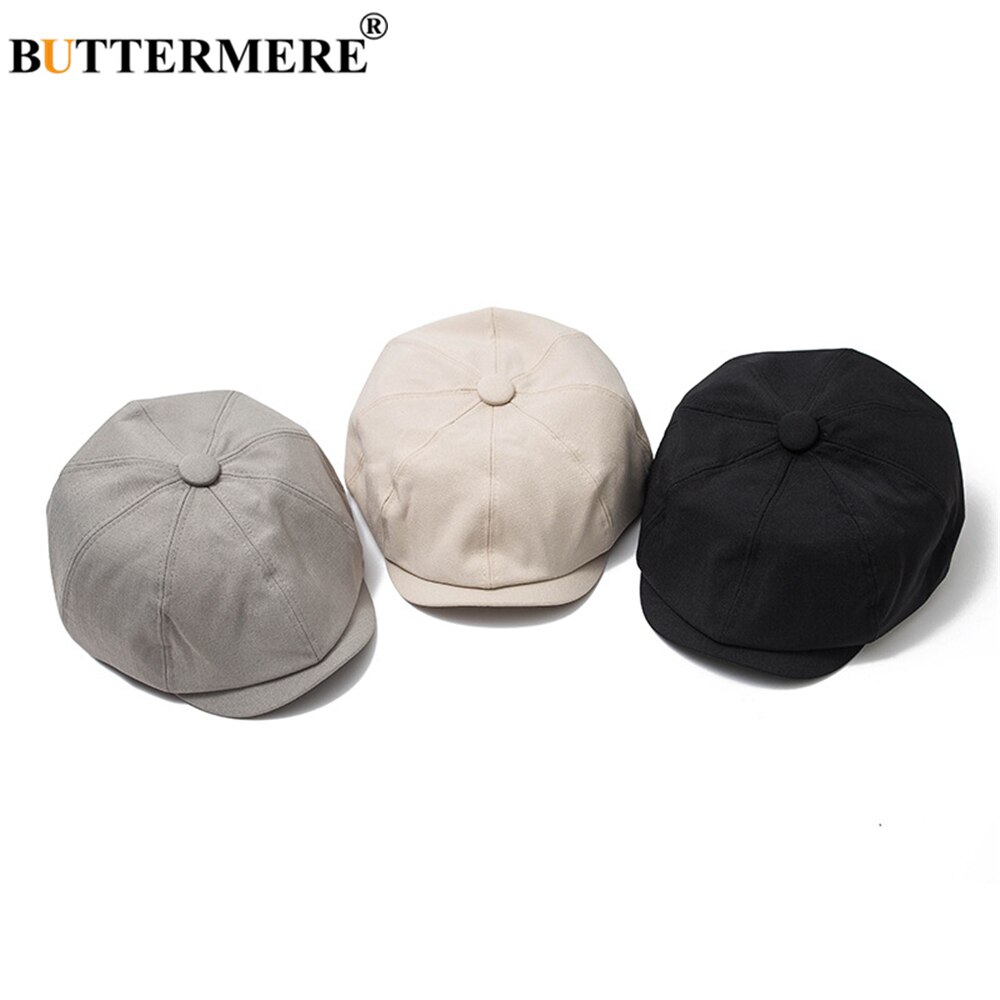 BUTTERMERE-Gorra Newsboy para hombre y mujer, boina Lisa Vintage, informal, negra y gris, para primavera y verano