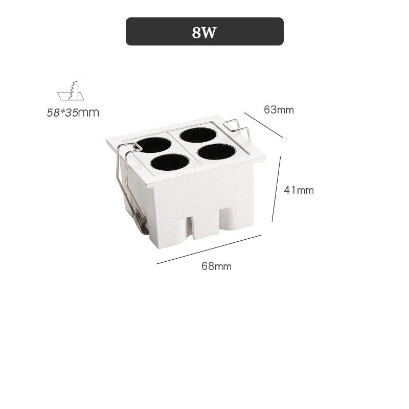 Luz lineal empotrada Led para oficina, dormitorio, sala de exposiciones, foco de línea de rejilla antideslumbrante, luminarias de punto para sala de estar: 8W Four lamp square / Cold white