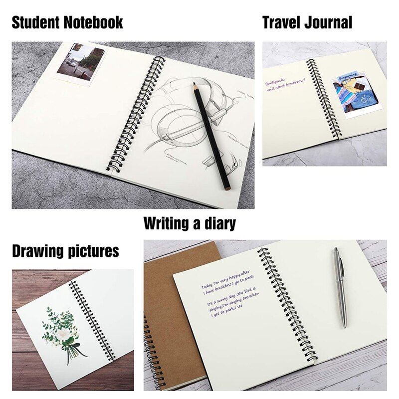 6 Pack A5 Soft Cover Spiral Notebook Journal, Blank Sketch Book Pad Diary Notebook Planner with Blank Paper