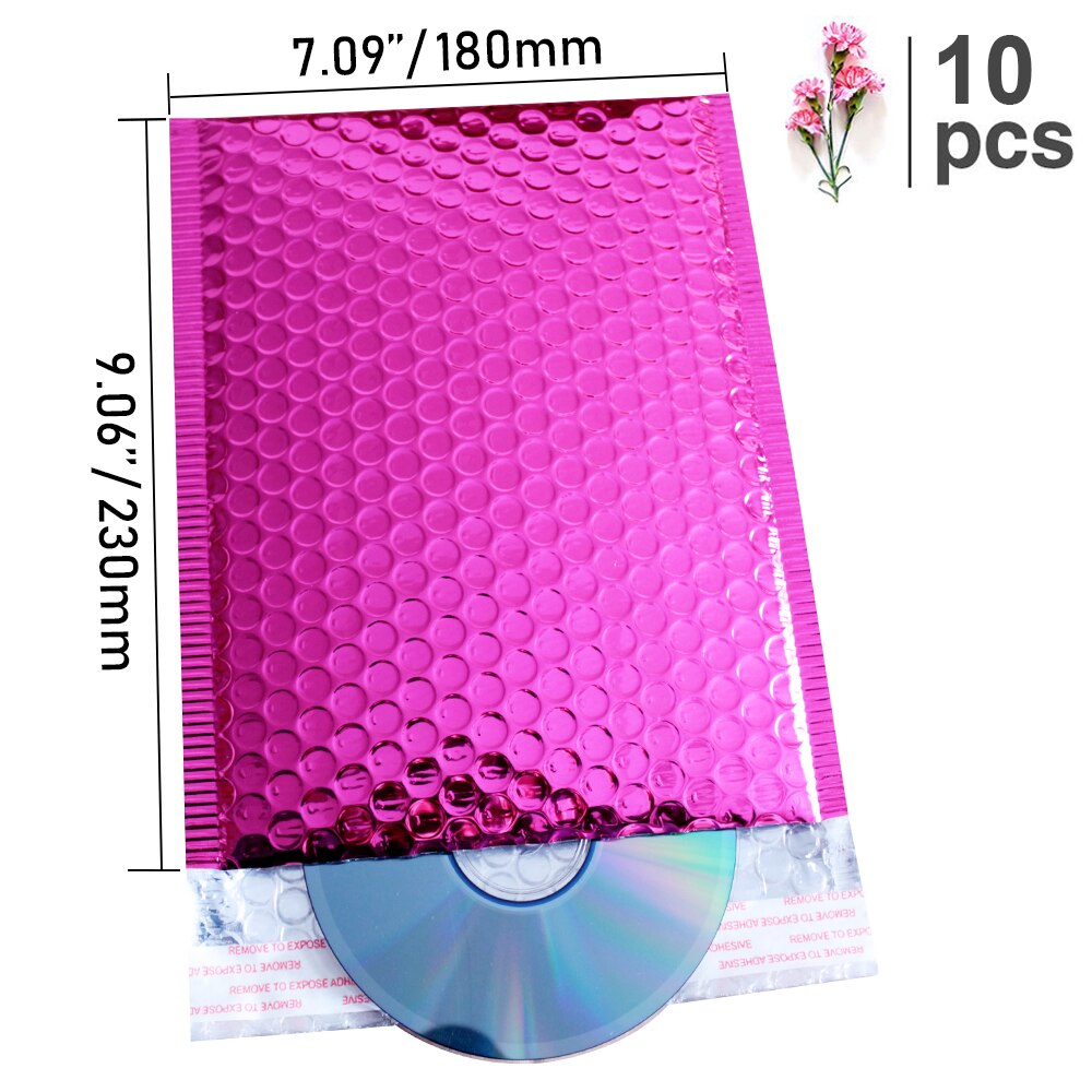 10pcs Rose Pink Foil Bubble Bags Metallic Bubble Mailers Aluminized Postal Bags Wedding Packaging Padded Envelopes: 180x230mm-10 pieces