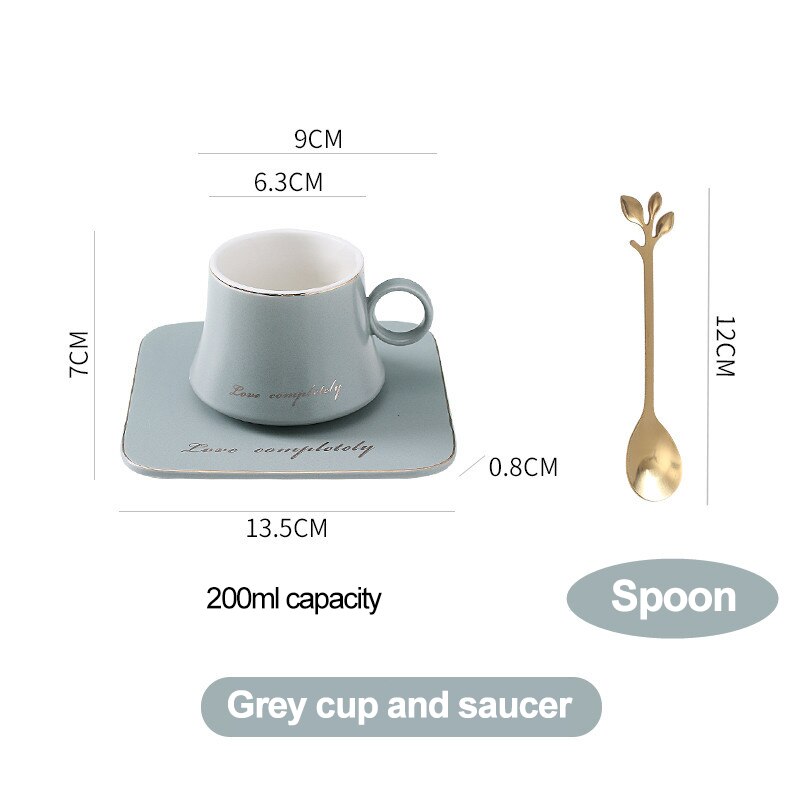 European porcelain Ceramic mug Soy milk Breakfast Condensed Coffee Tea Cup and saucer sets gold spoon mugs Christmas Cups: gray