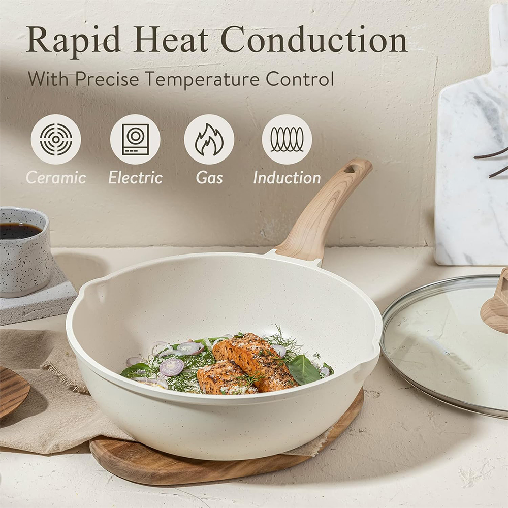 Donnor Frituurpan Met Anti-Aanbaklaag Met Deksel Gezonde Granieten Coating Jumbo Cooker Bakpan Met Giet Tuit Ei Omelet Pan Jt279