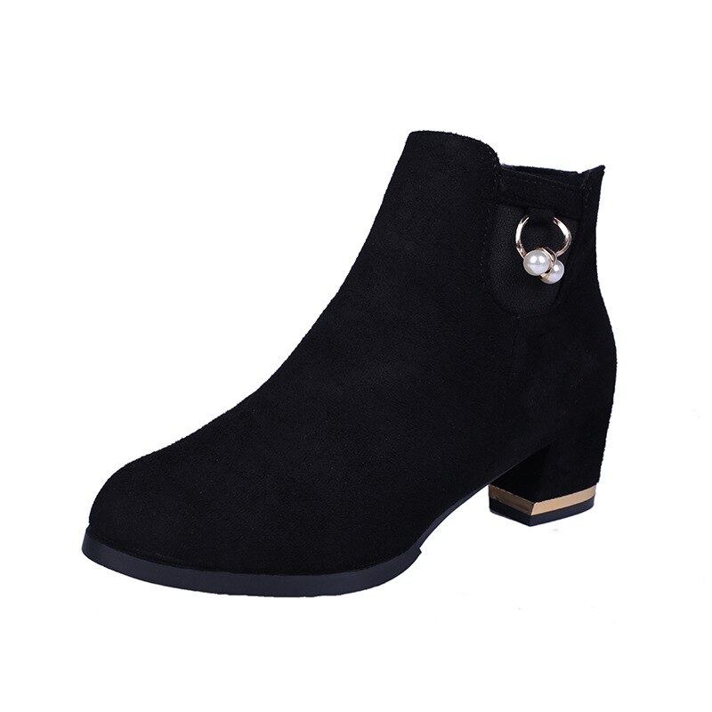 Zapatos de mujer 2019pearl Decoration Plus Velvet, botas de algodón para mujer de tacón alto grueso con botas cortas, botas de tubo helado para mujer: 4