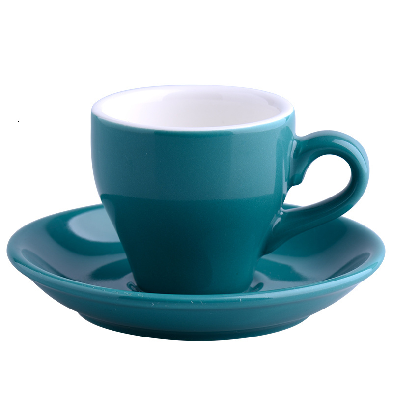Ensemble de tasses et soucoupes à café en céramique colorée 80cc, classique, tulipe épaissie, Expresso, verre, bon marché, avec plateau