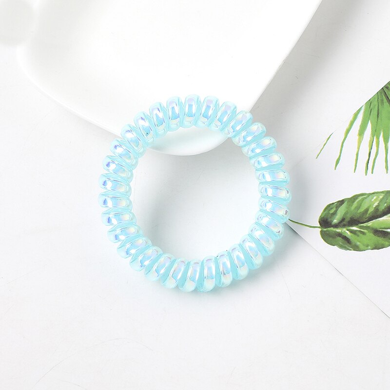 Coletero en espiral de goma de plástico elástico, fino y pequeño, cable para teléfono, sin pliegues, lazos para el pelo, banda para el pelo: Azul lago