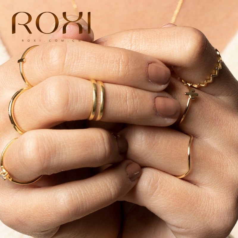 ROXI Simple Double anneau pour femmes Bague INS brillant Hipster 925 en argent Sterling anneau ouvert fête Bijoux Femme