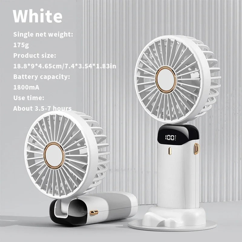 Mini ventilador portátil dobrável, 3000mah, mesa externa, pendurado no pescoço, 5 velocidades, usb, recarregável, suporte para telefone, tela de exibição: cáqui