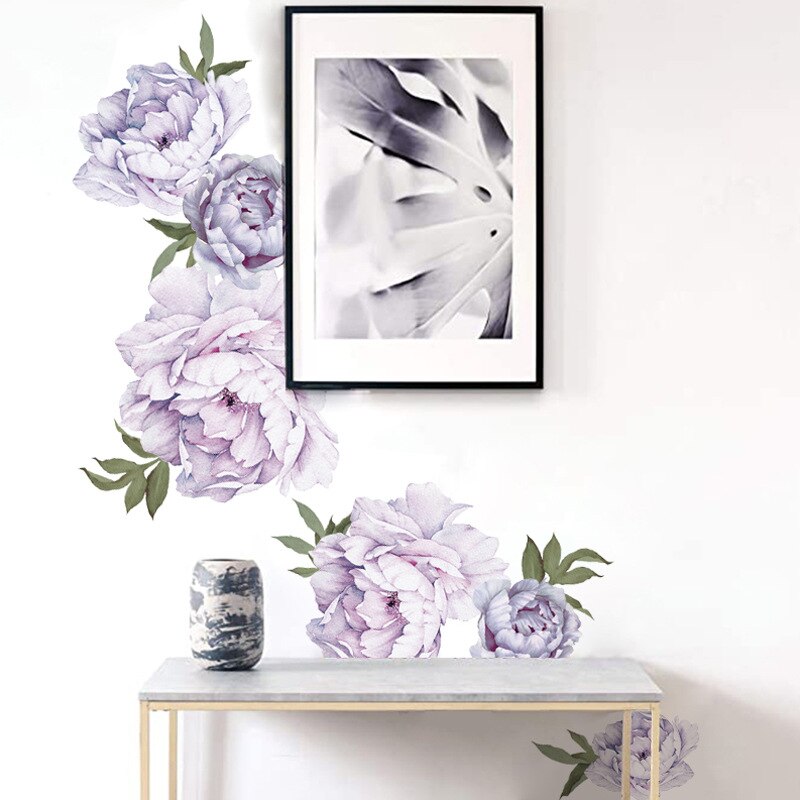Stil lilla pæon wallstickers soveværelse stue dekoration vægmaleri boligindretning decals aftagelige blomster stickers tapet