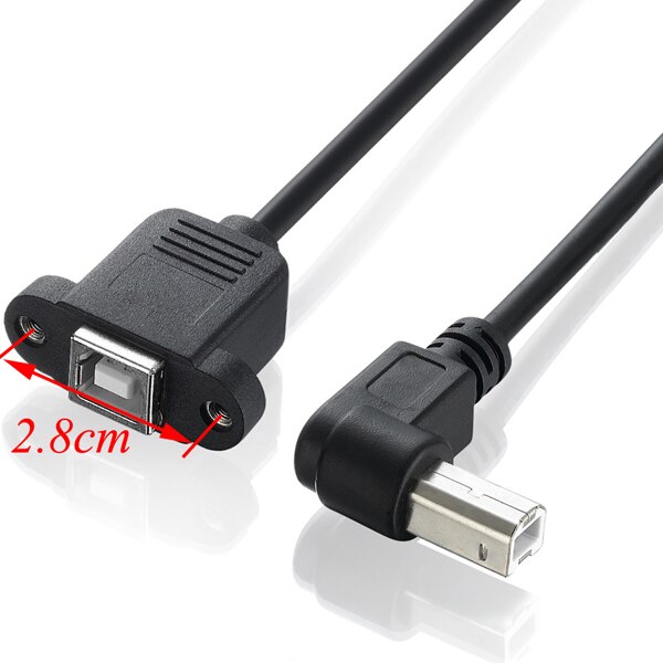 Bochara 90degree USB 2.0 Type B Male to Type B Female Printer Extension Cable With Panel Mount Screw Hole 30cm 50cm 100cm: Model 1 Black / 0.5m