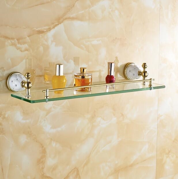 Badkamer Accessoires Massief Messing Golden Finish Met Gehard Glas, Enkel Glas Plank badkamer plank