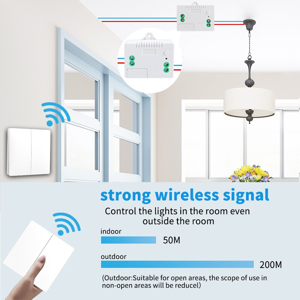 SIXWGH Wireless Switch 1/2 Gang 2 Way Waterproof Push Button Switch No Battery Self-powered Remote Control Light Switch