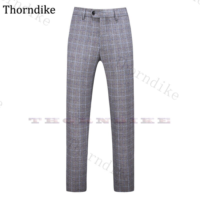 Thorndike harmaa ruudullinen juhlapuku housut miehille rennot villahousut hääjuhliin syksy talvi plus kokoiset bisneshousut