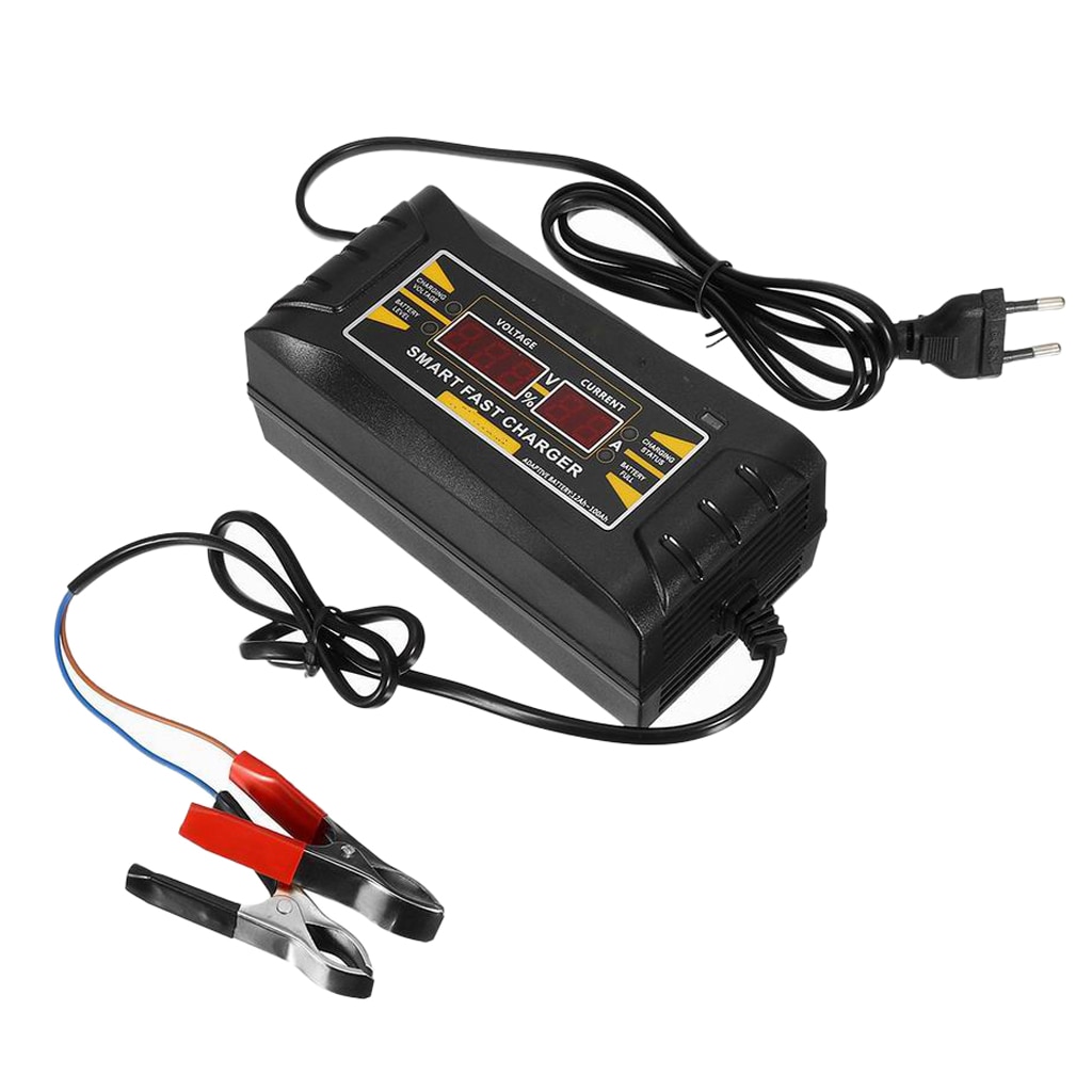 Cargador de batería rápido inteligente de motocicleta 12V 6A con pantalla LCD enchufe de la UE