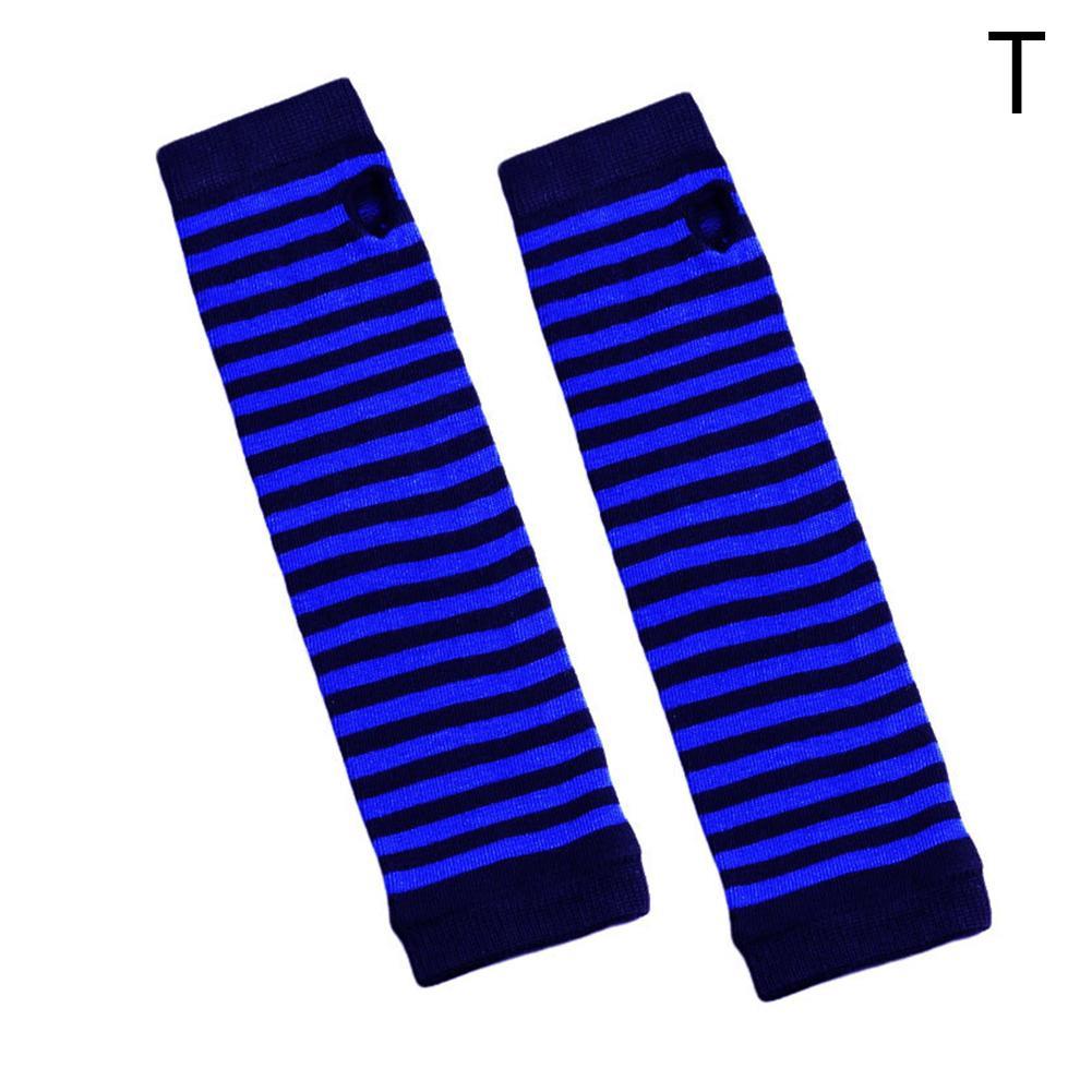 Mannen Lange Winter Handschoenen Arm Cover Classic Zwart Wit Gestreepte Katoen Pols Cover Arm Dames Handschoenen Mouw Gebreide Handschoenen vrouwen: blue black