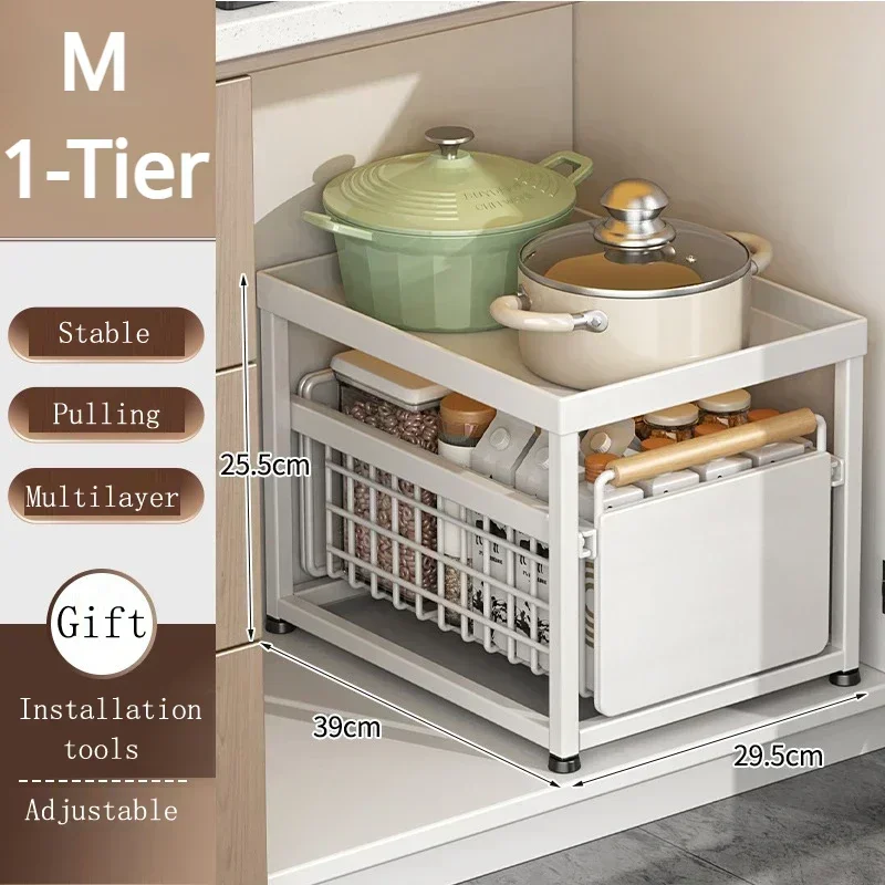 Keuken Opbergrek Schuifkast Organizer Uittrekbare Onder Gootsteen Rek Onder Gootsteen Organizer 2-Tier Badkamer Aanrecht Plank: Clear