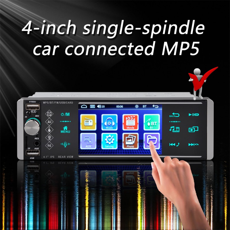 1 Din 4 Inch Car Radio Bluetooth 1080P Wince SD FM Android MP5 HD Smart Voice Sapacitive Screen 2USB Colorful Lights Mirrorlink