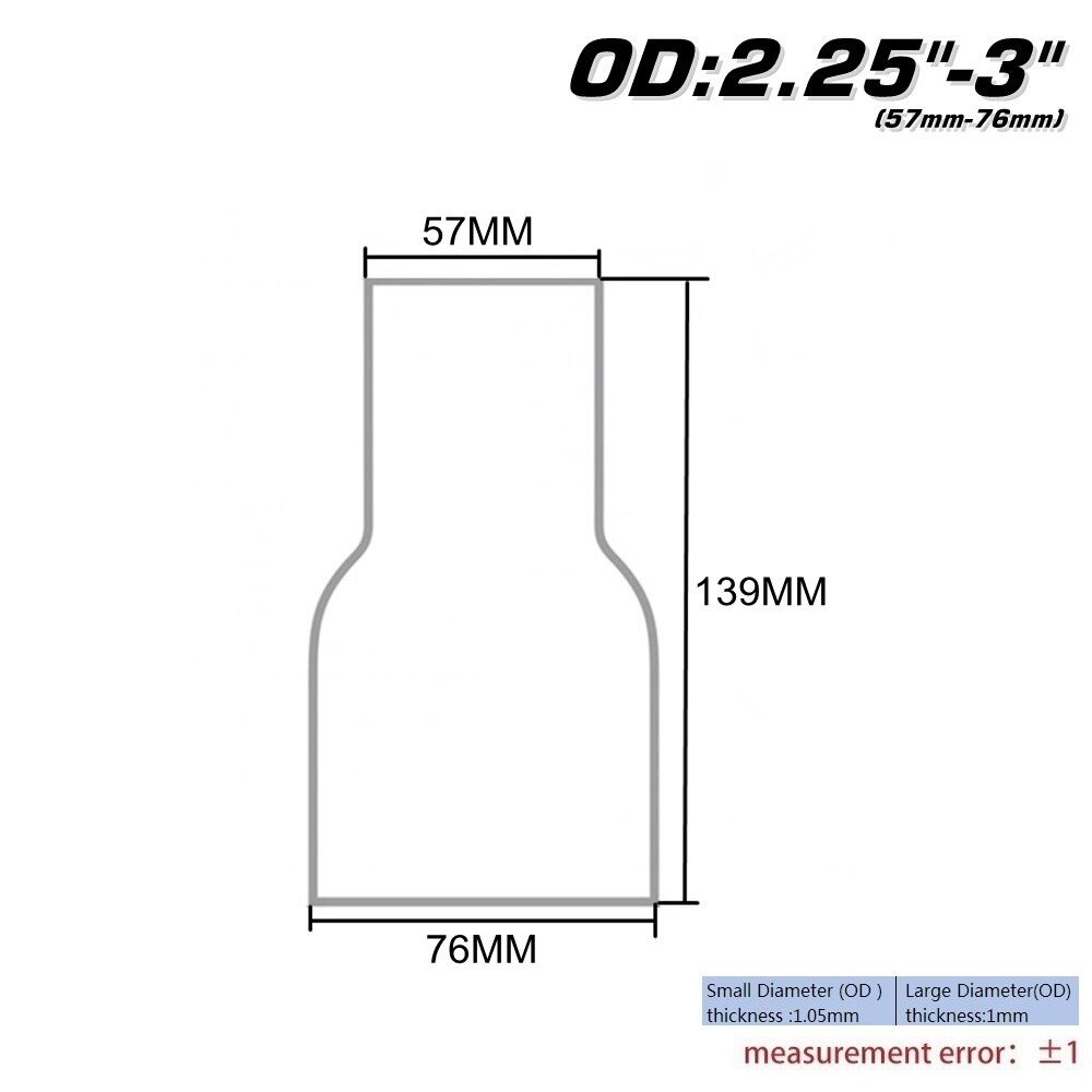 Od: 2 "2.25'' 2.75 ''3'' 3.5 ''Roestvrij Tapered Standaard Uitlaat Reducer Connector Buis AF-BJ: OD 57-76MM