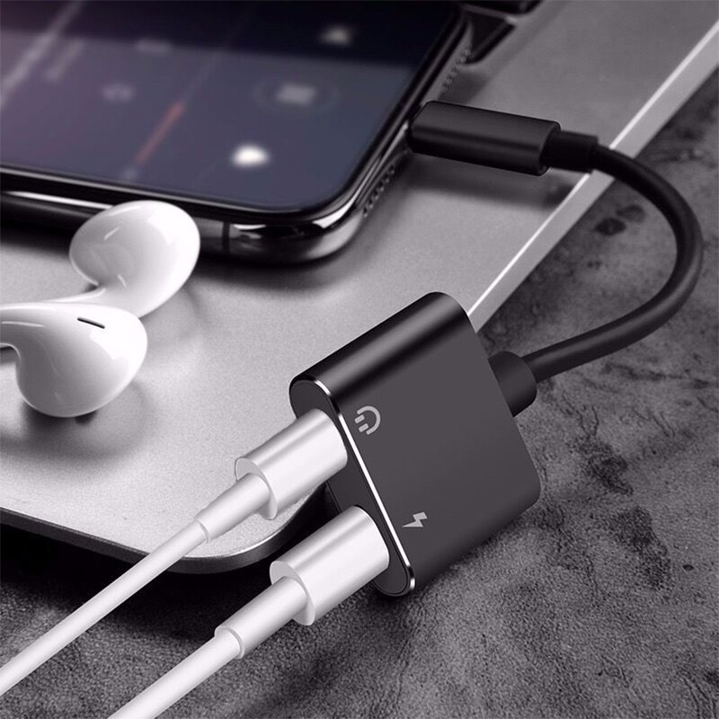 2-in-1 Male to Dual Lightning Jack Female Adapter for iPhone 7 8 12 11 Plus X Fast Charging Portable Quick Charger Audio Adaptor
