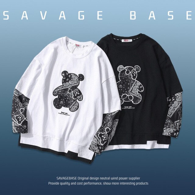Camiseta de manga larga japonesa con estampado de oso anacardo, ropa para enamorados, de urbana, novedad de