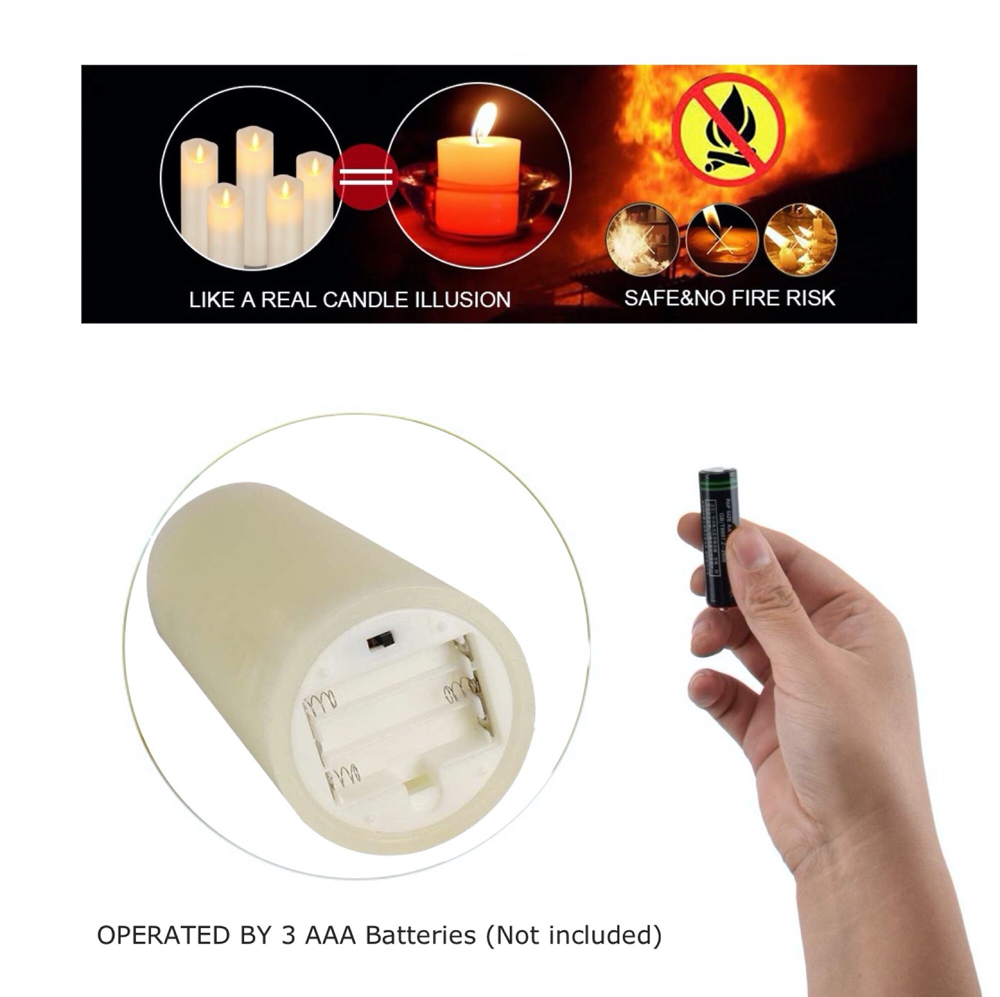 Velas LED sin llama, pilares LED con pilas, cera Real y mecha de llama móvil, vela parpadeante con Control remoto