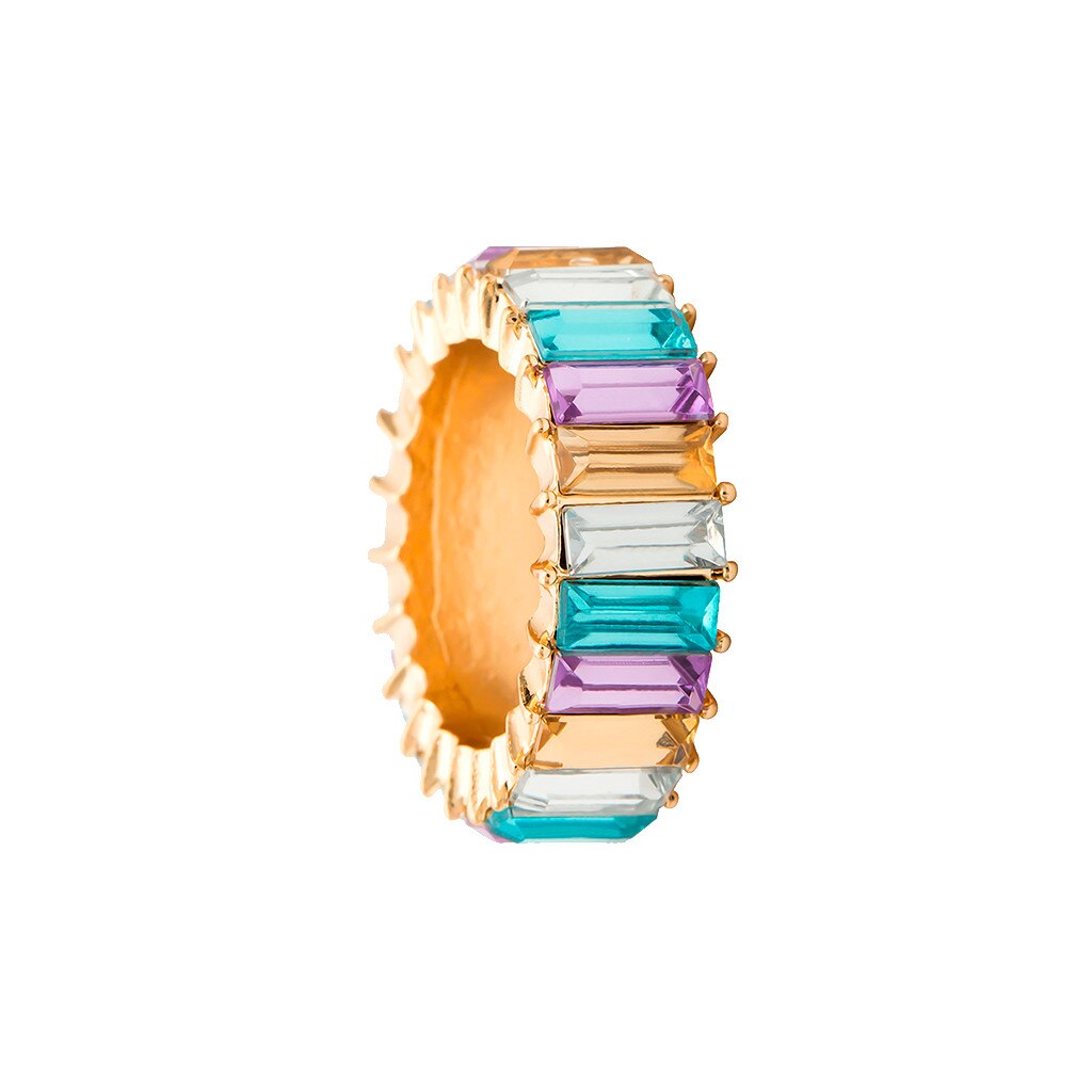 Anillo exquisito con tachuelas para mujer, piedra geométrica del arco iris, de joyería de boda, Anillos de Anel Anillos de la Alianza # jink: Multicolor