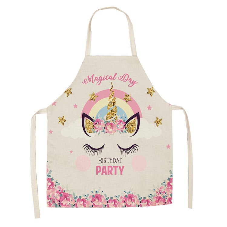 Unicorn Kitchen Apron Cartoon Parent-child Sleeveless Apron Cotton Linen Aprons for Adult Home Cleaning Tools Bibs