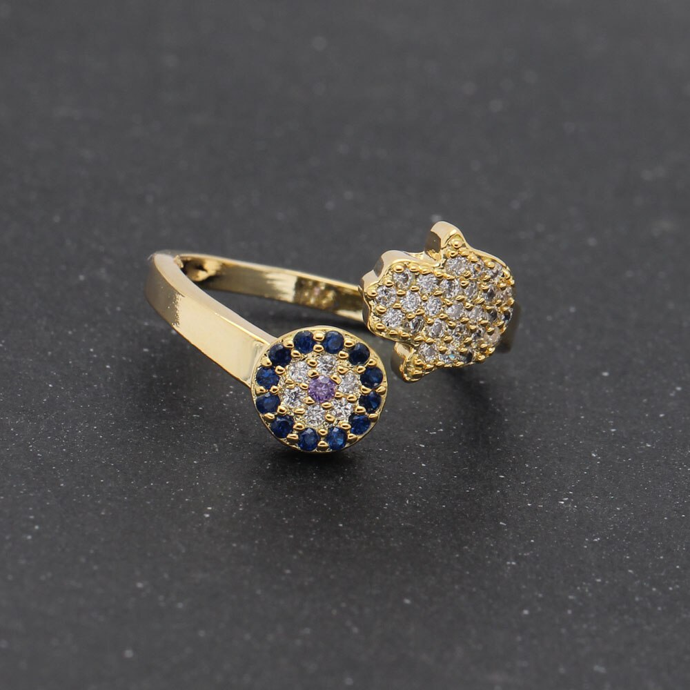 Hainon Gold Farbe böse Auge Blau Auge Einstellbar Weibliche Ringe Hamsa Hand Fatima Hand Ring Hochzeit Engagement Silber Farbe Schmuck