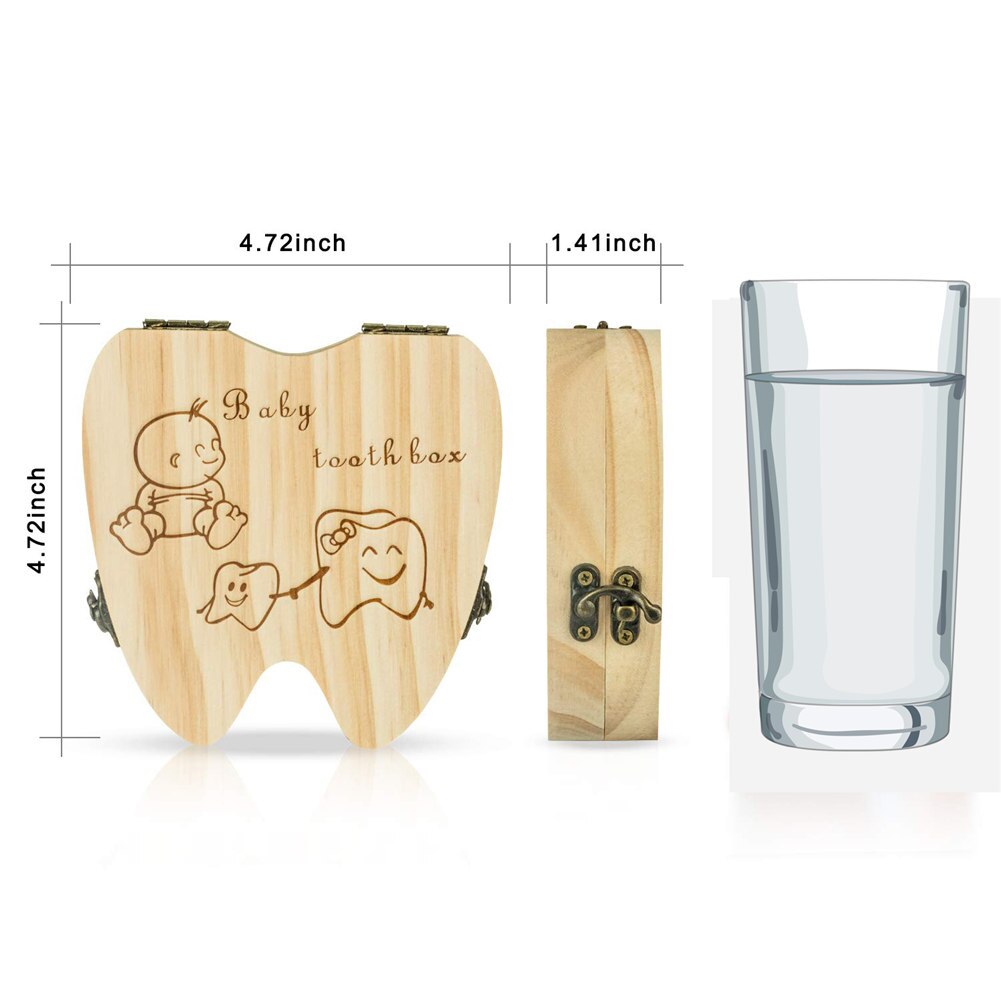 Baby Teeth Keepsake Box Tooth Holder Wooden Tooth Collection Organizer Storage for Kids Boys Girls Memory