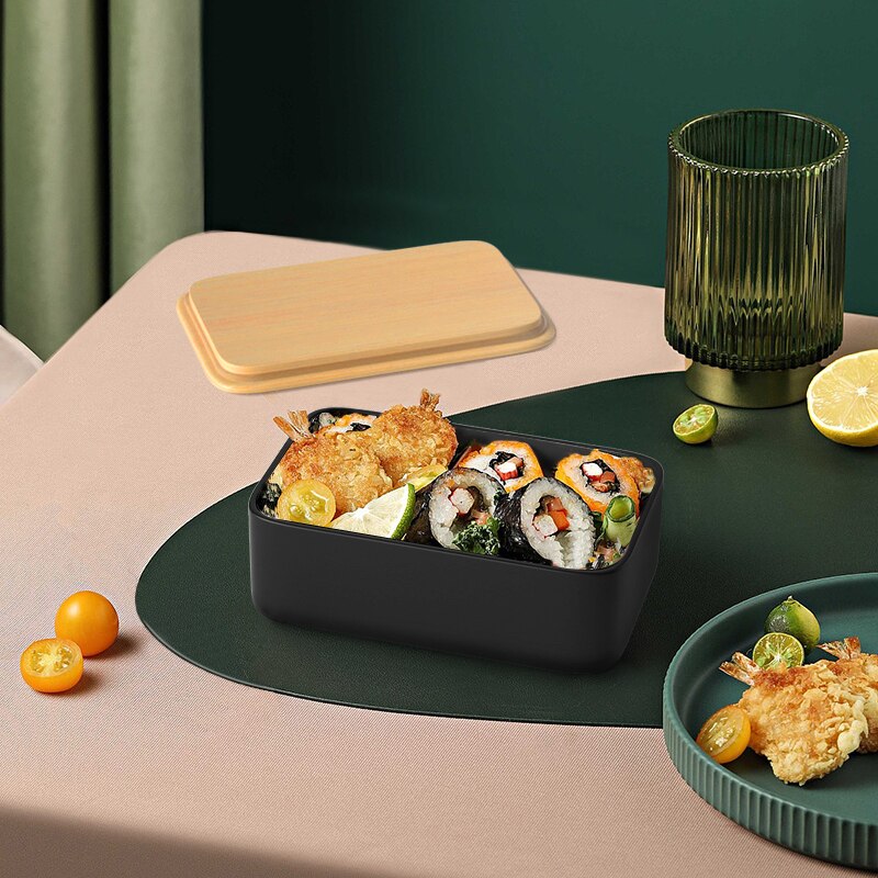 Fiambrera de bambú portátil para niños, caja Bento japonesa para la escuela, contenedor de alimentos con cuchillo y tenedor, compartimentos móviles para microondas