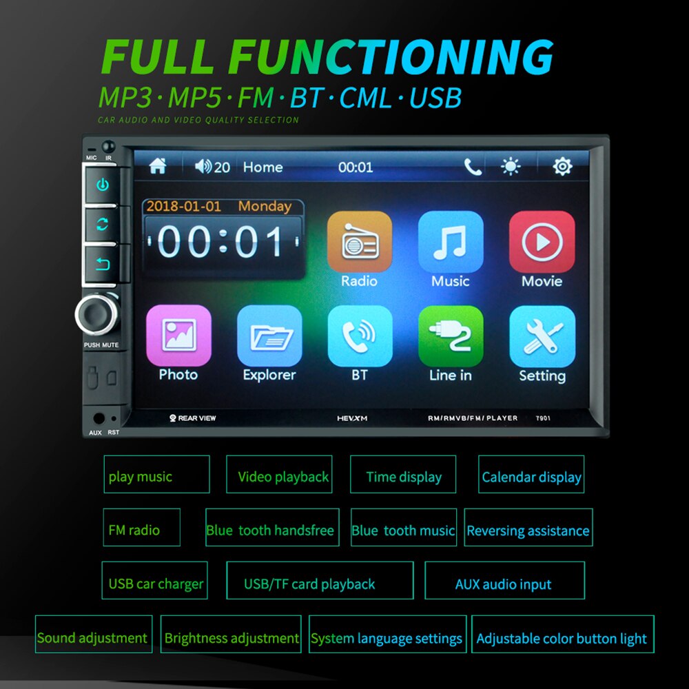 7" Car Radio Stereo Player Bluetooth Multimedia Auto Radio Car Audio Player In Dash Stereo Without Rear Camera