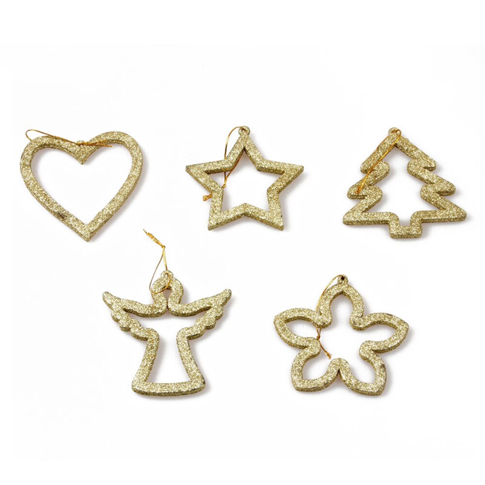 10 Stks/set Glitter Kerstboom Angel Star Hart Bloem Xmas Opknoping Ornamenten