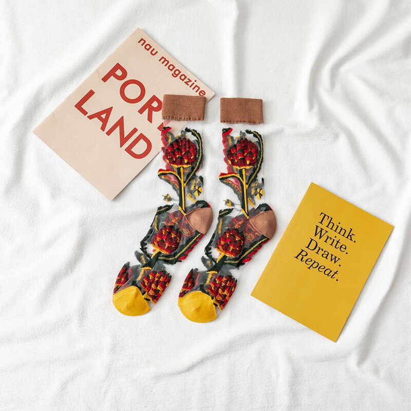 Summer Breathable Ultra-thin Glass Silk Socks Women Geometric Pattern Short Socks Girls Transparent Socks: Style 15