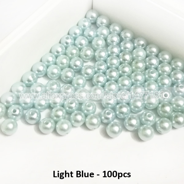 100 stk 8mm hele runde perler med 2mm huller lyserøde blå perler akrylperler cabochon kuppel plastikperler gør-det-selv håndværksudsmykning: 8mm lt blå 100 stk