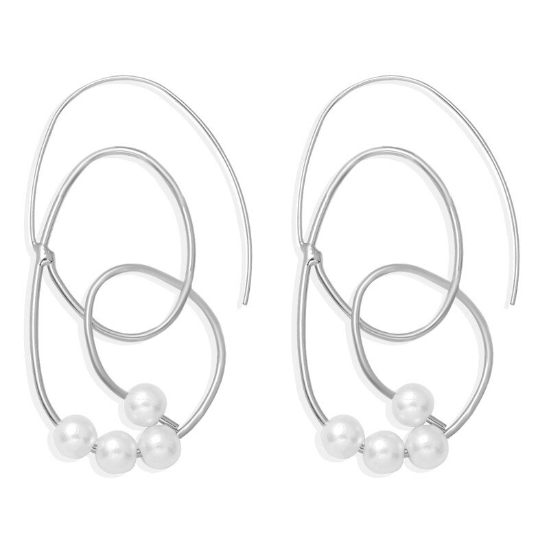 HUANZHI 2020 nowy metal retro elegancki geometria okrągły krzywa asymetria perłowy kolczyk dla kobiet impreza jesień zima biżuteria prezent: 3