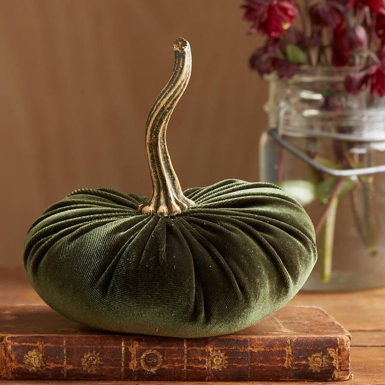 1 Pc Handmade Velvet Pumpkins Decor Super Soft Stuffed Pumpkin With Exquisite Artificial Pumpkin Foam Simulated Cute#40: Green