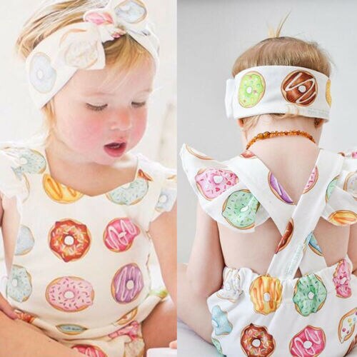 Pasgeboren Donuts Romper Peuter Baby Meisje Donuts Romper Mouwloos Backless Jumpsuit Hoofdband Infant Zomer Outfit Kleding